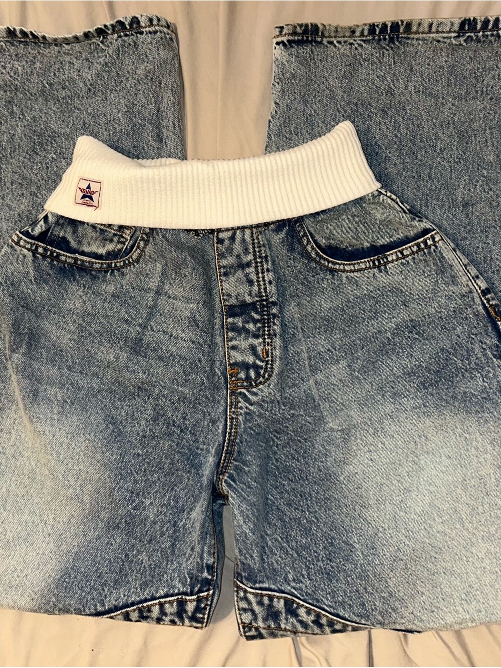 REVICE Light Blue Washed Relaxed Jeans with White Ribbed Waistband